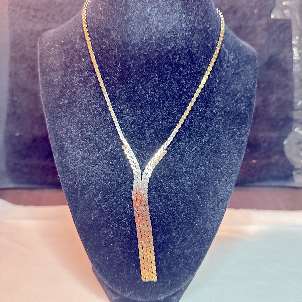 NOS/Vtg: Sellers Sample 14K Gold Plated Tasseled Herringbone style Necklace